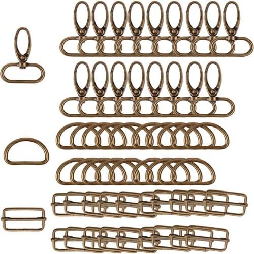 60Pcs 32mm Metal D Rings for Gags Swivel Snap Hooks Tri-Glide Buckles for Handbag Hardware (Bronze)