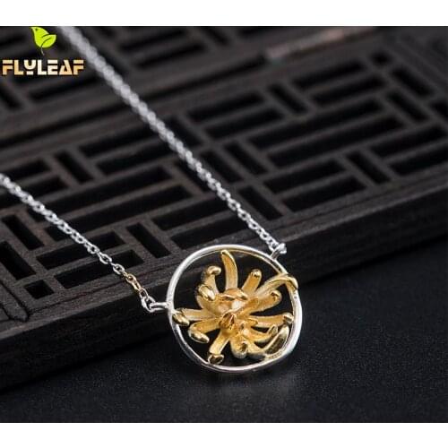 925 Sterling Silver 18k Gold Chrysanthemum Pendant Necklace For Women Original Handmade Female Vintage Jewelry Flyleaf New