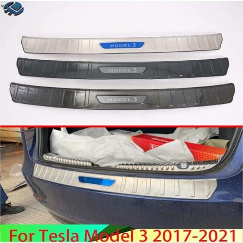 For Tesla Model 3 2017 2018 2019 Stainless Steel Rear Trunk Scuff Plate Door Sill Cover Molding Garnish