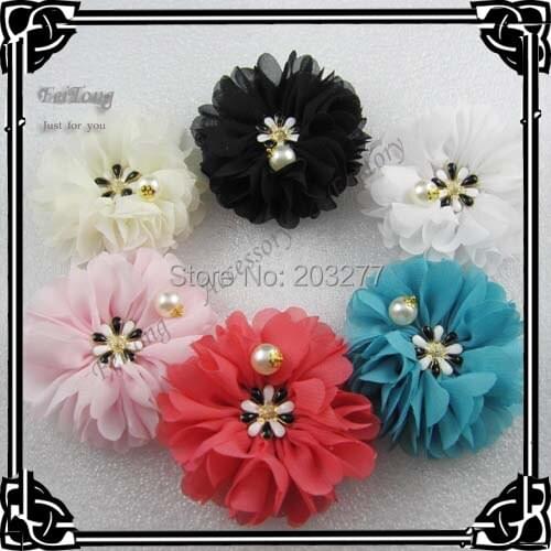 Free shipping!! 6colors elastic hair band ponytail hair holder with chiffon flower mix order