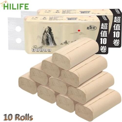 Coreless Toilet Paper Bamboo Pulp 4 Layers 10 Rolls Home Bath Kitchen Tissue Roll Skin-friendly Toilet Roll Paper Hand Towels
