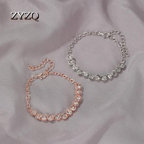 ZYZQ Temperament Simple Round CZ Bracelet Classic Crystal Bracelet Wife Wedding Anniversary Gift