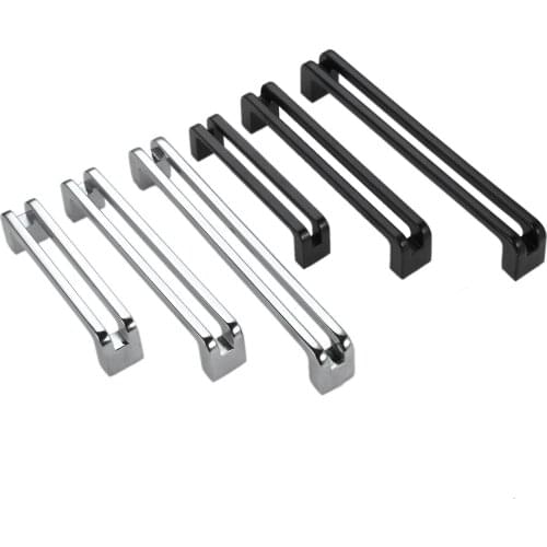 Black/Silver Handle Double strip Pull Hollow Design Knob with screw Brushed Alloy 96/128/160mm Cupboard Wardrobe Drawer Door