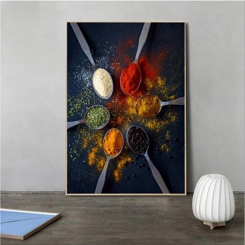 Black Background and 6 Color Seasoning Canvas Painting Wall Art Picture Posters And Prints Wall Pictures For Kitchen Room Decor