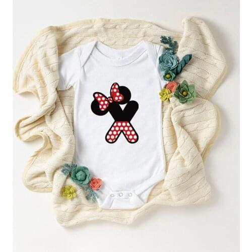 Newborn Baby Clothes Summer Short Sleeve Minnie Mouse Printed ABC Alphabet Personality Baby Twins Boys Girls Rompers Jumpsuits