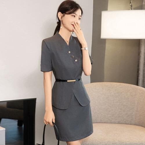 Women Double-Button Blazer Jacket and Slim Skirt 2 Pieces Set Female Office Business Formal Uniforms Skirts Suits Plus Size