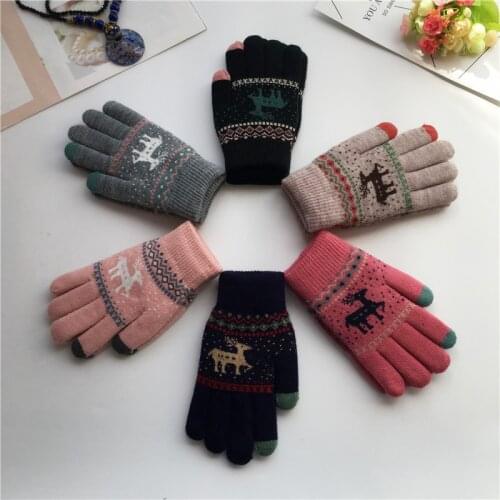 Maikun Cartoon Fawn Double-Layer Knitted Gloves For Autumn And Winter Fashion Warmth Student Thickened Touch Screen Gloves