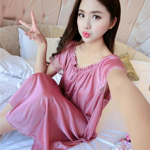 60%HOTSexy Women Summer Loose Dress Nightdress Solid Color Sleepwear Nightwear