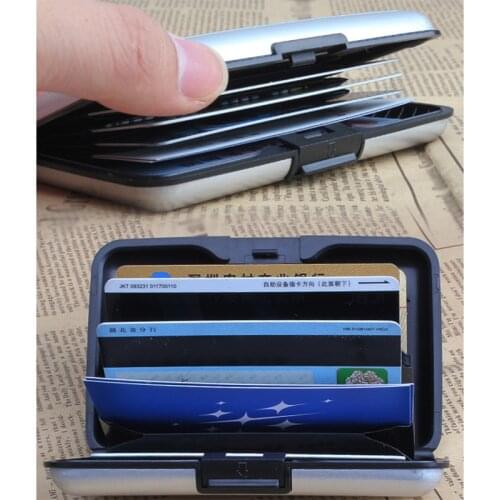 Hot Waterproof Wallets For Men Aluminum Metal Case Box Business ID Name Credit Card Holder Silver Coin Purses -OPK