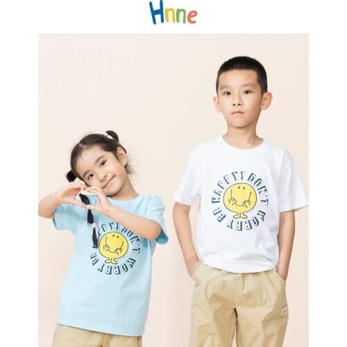 Hnne 2021 Summer New Natural 100% Cotton Skin-Friendly Childrens T-shirts Unisex Boys Girls Tops Comfortable Cartoon Kids Tees