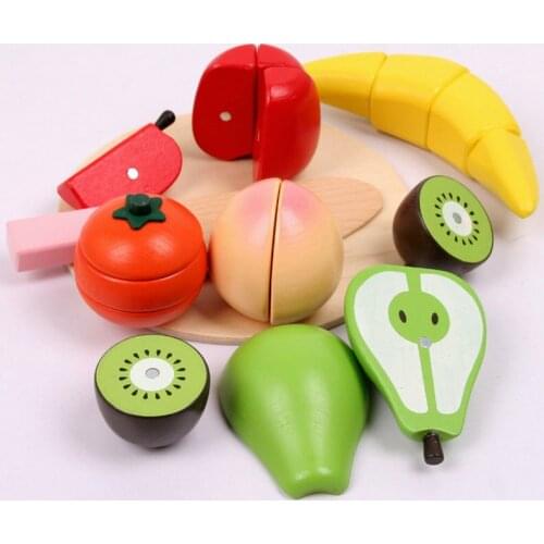 Magnetic Fruit Blocks Cutting Game Kids Classic Wooden Kitchen Toy Set Children Wood Food Simulation Pretend Play Game Baby Gift