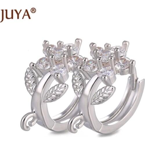 JUYA Earring Findings High Quality Copper Zircon Crystal FLower Shape Earring Hooks Diy Women Jewelry Parts