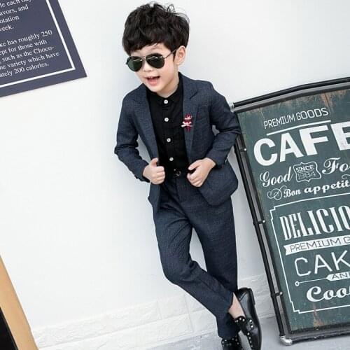 Costume Cotton Baby Boys Blazers Suits 2019 New Single Breasted Jacket Pant 2pcs Suit Boy Formal Wedding Wear Children Clothing
