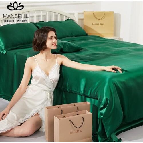 MANSPHIL Luxury 100% Silk 19 Momme Bedding Set Silk Healthy Skin Beauty Silk quilt cover set Flat Sheet Pillowcase Bed Set For