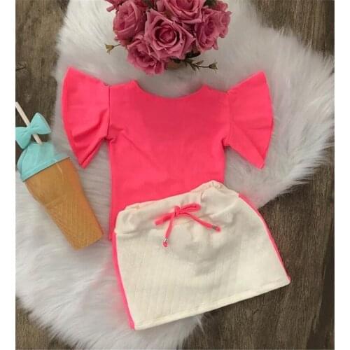 Fashion Kids Baby Girl Clothes Fly Sleeve T-shirt Tops+Tutu Skirt Outfits Toddler Baby Summer Clothing Set 2pcs 1-6T