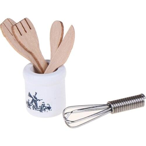 Wooden Knife And Fork Metal Whisk Jar Set 1:12 Accessories Dollhouse Miniatures Doll House Mini Kitchen Accessories
