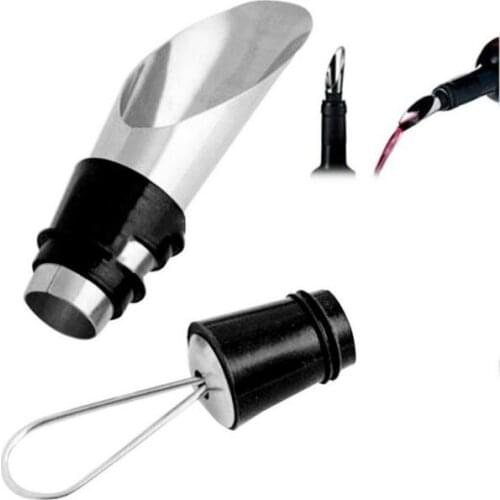 304 Stainless Steel Wine Cork Pourer With Silver Black Oil Bottle Cork Spout Pourer