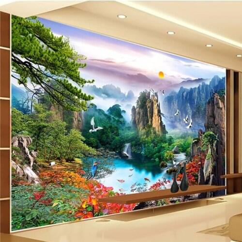 Chinese Style Landscape Photo Mural Wallpaper Living Room TV Sofa Backdrop Wall Home Decor Classic Papel De Parede 3D Paisagem