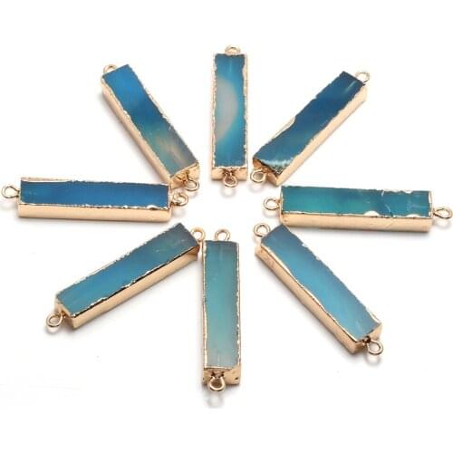 Natural Stone Connector Exquisite Rectangle Blue Agates For Jewelry Making DIY Necklace Bracelet Anklet Accessory