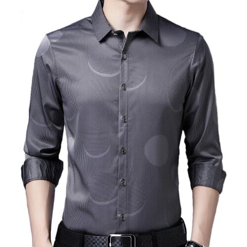 2021 New Long Sleeve Men Formal Social Shirt Streetwear Casual Striped Shirts Dress Mens Slim Regular Fit Clothes Fashions