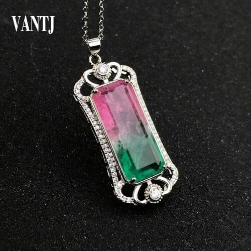 Big Stone Tourmaline Pendants for Women Created Gemstone Oct12*28mm Handmade Engagement Bride Jewelry