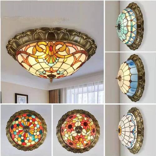 Tiffany Ceiling Lamp Living Room Bedroom European-style Retro Circular Tiffany Lamp Corridor Corridor Balcony LED Lamp