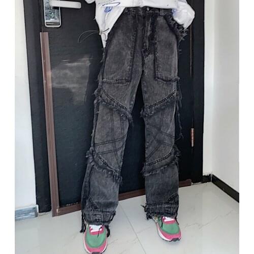 Hip hop on high street lazy dark wind and Sue wash panel small trumpet straight tube men and women can wear loose jeans jean