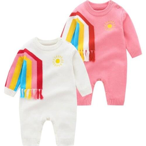 Rainbow Baby Romper Knitted Cotton Baby Girl Fall Clothes Cute Outing Clothing One Piece Jumpsuit Female Newborn Infant Costume