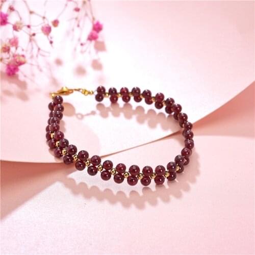 Handmade Natural Garnet Strand Bracelet Crystal Beaded Wrap Bracelets Lucky Color Crystal For Women Bangles Fashion Jewelry B432
