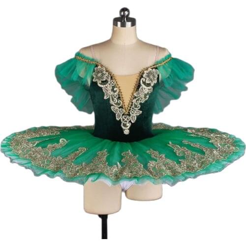 Green Velvet Professional Ballet Dance Tutu Classical Tutu Ballet Costumes for Girls and Women Solo Dress Pleated Tutus BLL417