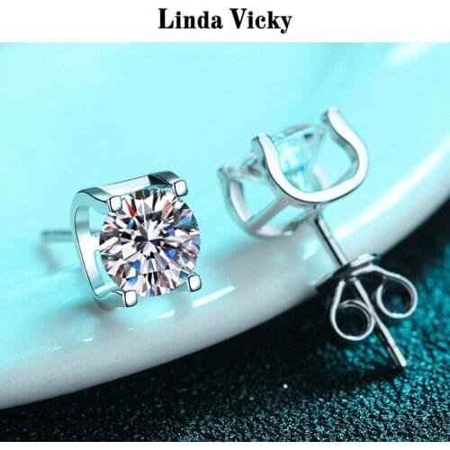 LINDA VICKY VVS Moissanite Stud Earrings Valentines Day Gift Fashion Women Jewelry Rhodium Plated 925 Silver Fine Jewelry New