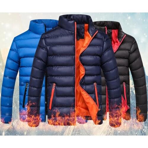 Winter Mens Fashion Kуртка Mужская Padded Coat Winter Stand-Up Collar Solid Color Down Jacket Coat Warmth Slim Fit Padded F08