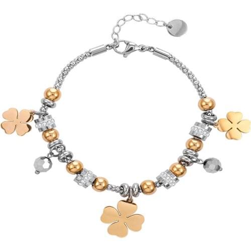 Gold Clover Bracelets For Women Gift Pulseira Lovers High Quality Stainless Steel Popcorn Chain Bracelet Trendy Jewelry