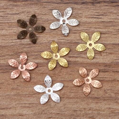 200pcs 15mm Metal Brass Filigree Flowers Base Settings Bead Caps Charms DIY Accessories For Jewelry Making