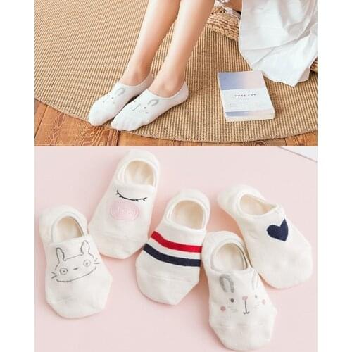 5Pairs Women Socks funny Fruits Cute Happy Silicone Slip Invisible Cotton Sock 35-40