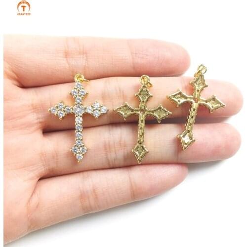 5pcs Cross Micro Pave Pendant Gold Brass Plate Cross Charms Religious Charms Cross For Women Necklace Christian Cross Jewelry