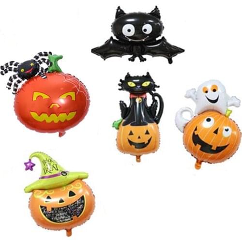 50 PCS Halloween Decoration Foil Balloons Bat Cat Pumpkin Spider Jumbie Inflatable Toy Bar Ornaments Party Supplies Wholesale XB