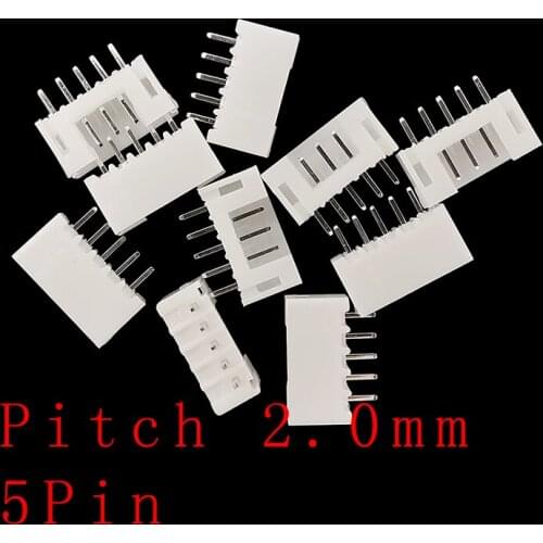 50PCS PH2.0-5P Pitch 2.0mm 5Pin JST Terminals Connectors Plastic Housing Straight Needle Male Plug Pin Header Terminal Connector