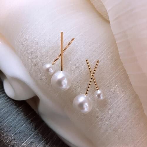 X Shape Large Small Pearl Earrings Simple Sweet Korean Jewely Allloy Studs Earrings Women Ear Small Earring Gift