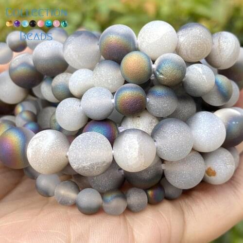 6/8/10mm Natural Stone Beads Multicolor Druzy Agates Round Spacer Loose Beads For Jewelry Making DIY Bracelets Accessories 15