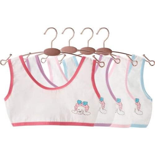 4 Pcs Pure Cotton Children Girls Underwear Kids Girl Cartoon Printed Vest Bra Tank Tops Crop Tops