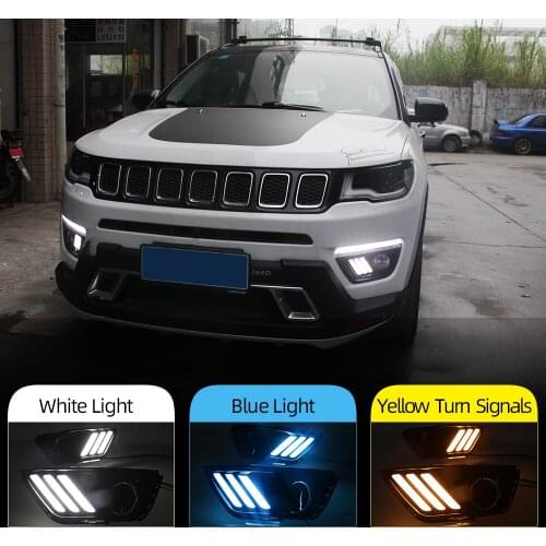 CSCSNL 2Pcs For Jeep Compass 2017 2018 2019 Car LED light DRL With Yellow Signal Function Relay Daytime Running Light Daylight