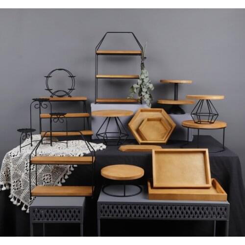 European wooden dessert table decoration Mori wedding decoration table shelf cake tray dessert tray display stand
