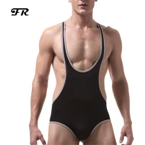 FR New Mens Underwear,Sexy Mens Bodysuits,Mens Suspender Jockstrap Wrestling Singlet Underwear