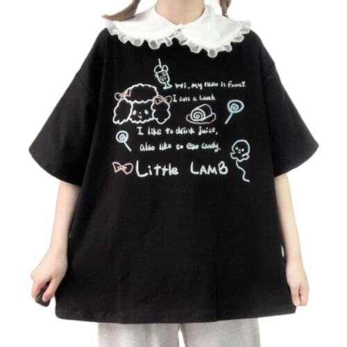 Japanese Lolita Doll Collar T-Shirt School Girls Casual Clothes Summer Oversized Tshirt Women Cartoon Top Short Sleeve Fashion