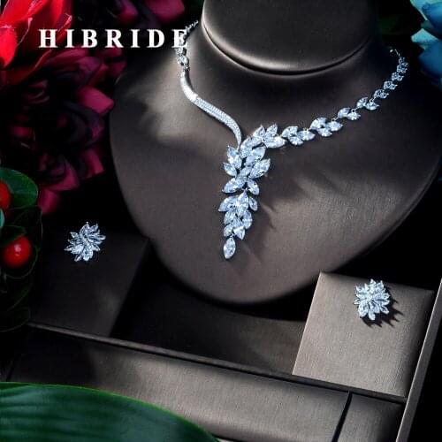 HIBRIDE Clear BEST QUALITY BRILLIANT CRYSTAL ZIRCON EARRINGS AND NECKLACE BRIDAL JEWELRY SET WEDDING DRESS ACCESSARIES N-165