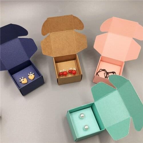 Colorful Cardboard 4x4x2.5cm Small Earring Jewelry Packaging Easy Carries Box, Diy design blank kraft gift Favor Box