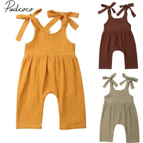 2019 Brand New 0-24M Newborn Toddler Baby Boy Girl Cotton and Linen Suspenders Jumpsuits Sleeveless Solid Strap Romper Outfits