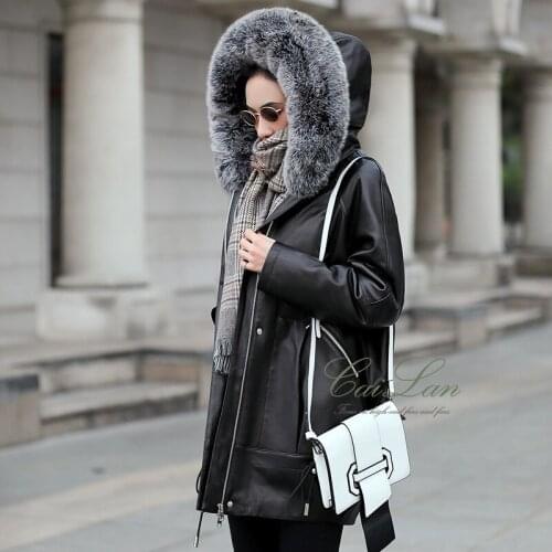 Genuine Leather Jacket Duck Down Winter Coat Women Fox Fur Collar Sheepskin Real Leather Jacket for Women Clothes 2020 YY282