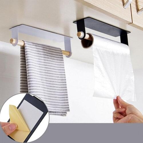 LanLan Kitchen Towel Rack Single Rod Nail-free Sticky Commodity Shelf Duster Cloth Hanger